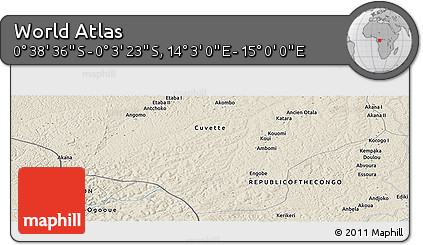 Shaded Relief Panoramic Map of the Area around 0° 21' 0" S, 14° 31' 30" E