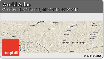 Shaded Relief Panoramic Map of the Area around 0° 21' 0" S, 14° 31' 30" E