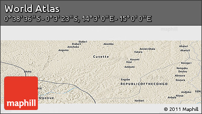 Shaded Relief Panoramic Map of the Area around 0° 21' 0" S, 14° 31' 30" E