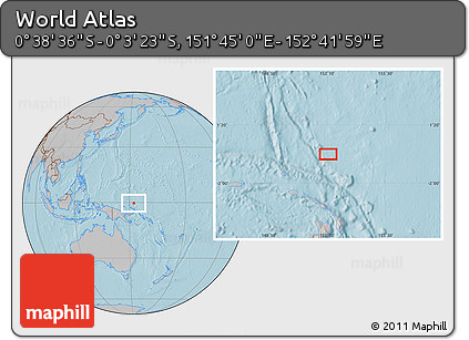 Gray Location Map of the Area around 0° 21' 0" S, 152° 13' 29" E, hill shading