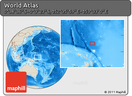 Shaded Relief Location Map of the Area around 0° 21' 0" S, 153° 4' 29" E