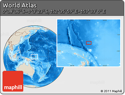 Shaded Relief Location Map of the Area around 0° 21' 0" S, 153° 4' 29" E