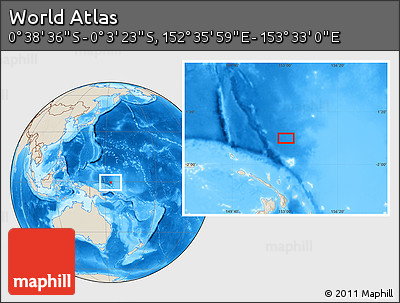 Shaded Relief Location Map of the Area around 0° 21' 0" S, 153° 4' 29" E