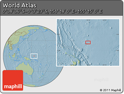 Savanna Style Location Map of the Area around 0° 21' 0" S, 154° 46' 30" E, hill shading