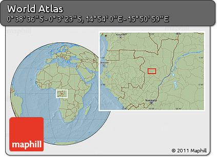 Savanna Style Location Map of the Area around 0° 21' 0" S, 15° 22' 30" E, hill shading