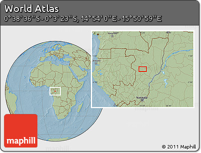 Savanna Style Location Map of the Area around 0° 21' 0" S, 15° 22' 30" E, hill shading