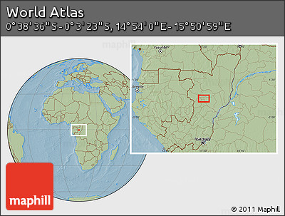 Savanna Style Location Map of the Area around 0° 21' 0" S, 15° 22' 30" E, hill shading