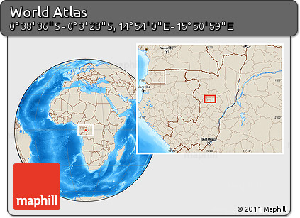 Shaded Relief Location Map of the Area around 0° 21' 0" S, 15° 22' 30" E