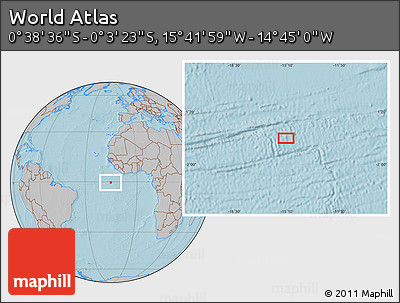 Gray Location Map of the Area around 0° 21' 0" S, 15° 13' 29" W, hill shading