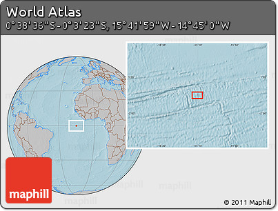 Gray Location Map of the Area around 0° 21' 0" S, 15° 13' 29" W, hill shading