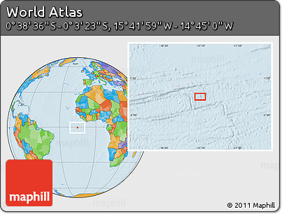 Political Location Map of the Area around 0° 21' 0" S, 15° 13' 29" W