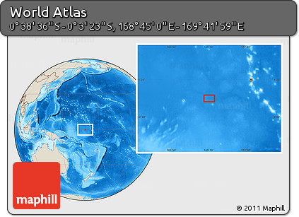 Shaded Relief Location Map of the Area around 0° 21' 0" S, 169° 13' 29" E