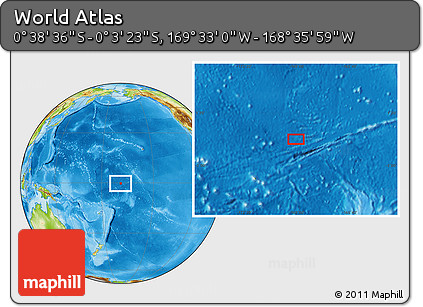 Physical Location Map of the Area around 0° 21' 0" S, 169° 4' 29" W