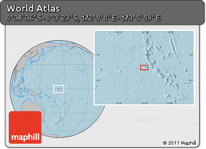 Gray Location Map of the Area around 0° 21' 0" S, 172° 37' 30" E, hill shading