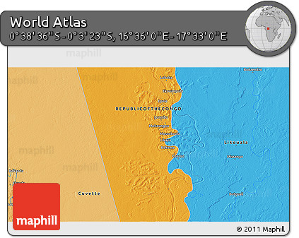 Political 3D Map of the Area around 0° 21' 0" S, 17° 4' 30" E