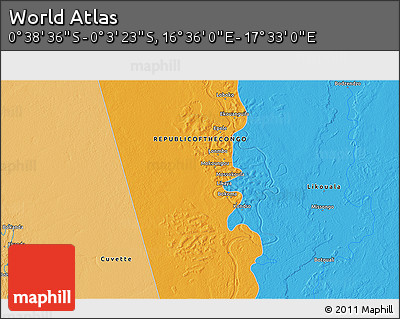 Political 3D Map of the Area around 0° 21' 0" S, 17° 4' 30" E