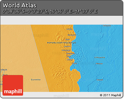Political 3D Map of the Area around 0° 21' 0" S, 17° 4' 30" E