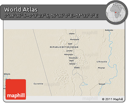 Shaded Relief 3D Map of the Area around 0° 21' 0" S, 17° 4' 30" E