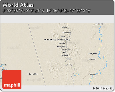 Shaded Relief 3D Map of the Area around 0° 21' 0" S, 17° 4' 30" E