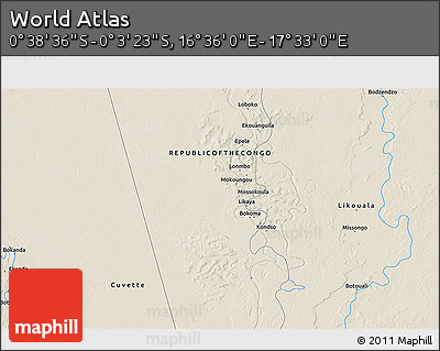 Shaded Relief 3D Map of the Area around 0° 21' 0" S, 17° 4' 30" E