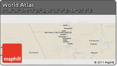 Shaded Relief Panoramic Map of the Area around 0° 21' 0" S, 17° 4' 30" E