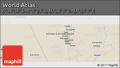 Shaded Relief Panoramic Map of the Area around 0° 21' 0" S, 17° 4' 30" E