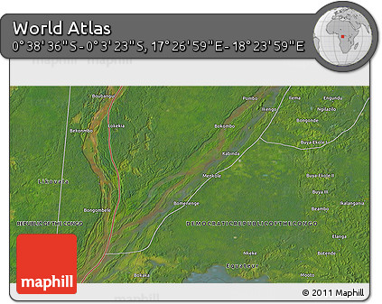 Satellite 3D Map of the Area around 0° 21' 0" S, 17° 55' 29" E