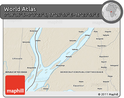 Shaded Relief 3D Map of the Area around 0° 21' 0" S, 17° 55' 29" E