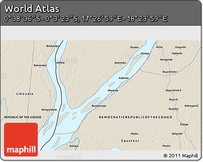 Shaded Relief 3D Map of the Area around 0° 21' 0" S, 17° 55' 29" E