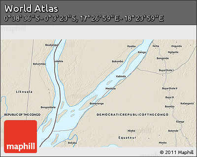 Shaded Relief 3D Map of the Area around 0° 21' 0" S, 17° 55' 29" E