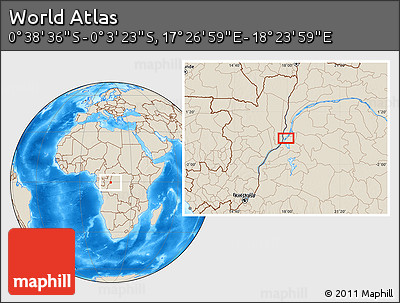 Shaded Relief Location Map of the Area around 0° 21' 0" S, 17° 55' 29" E