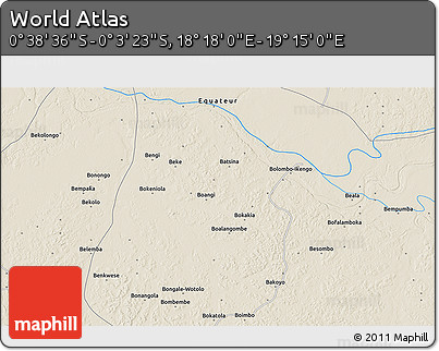 Shaded Relief 3D Map of the Area around 0° 21' 0" S, 18° 46' 29" E