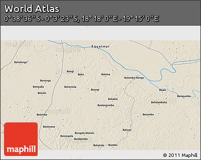 Shaded Relief 3D Map of the Area around 0° 21' 0" S, 18° 46' 29" E