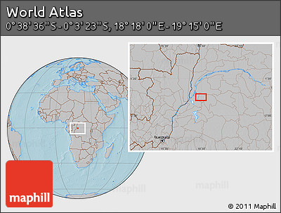 Gray Location Map of the Area around 0° 21' 0" S, 18° 46' 29" E, hill shading