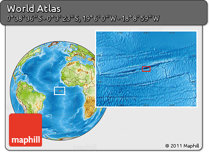 Physical Location Map of the Area around 0° 21' 0" S, 18° 37' 30" W