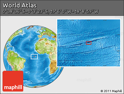Physical Location Map of the Area around 0° 21' 0" S, 18° 37' 30" W