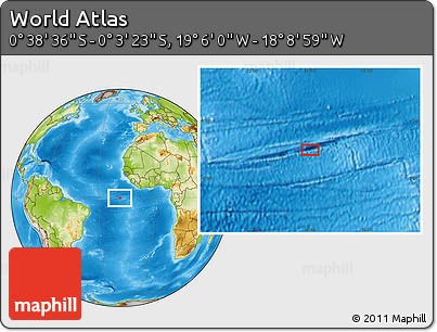 Physical Location Map of the Area around 0° 21' 0" S, 18° 37' 30" W