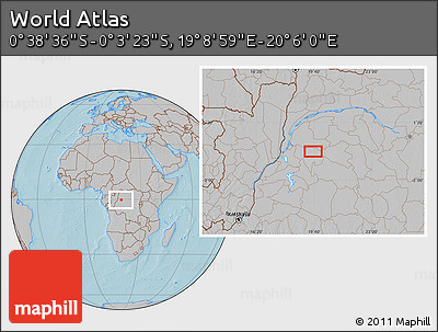 Gray Location Map of the Area around 0° 21' 0" S, 19° 37' 30" E, hill shading