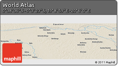 Shaded Relief Panoramic Map of the Area around 0° 21' 0" S, 19° 37' 30" E