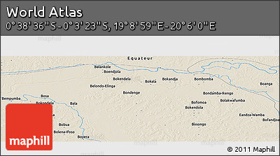 Shaded Relief Panoramic Map of the Area around 0° 21' 0" S, 19° 37' 30" E