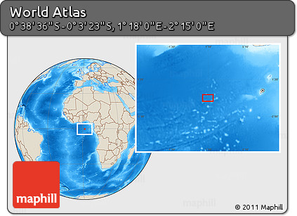 Shaded Relief Location Map of the Area around 0° 21' 0" S, 1° 46' 29" E