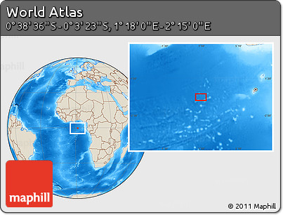 Shaded Relief Location Map of the Area around 0° 21' 0" S, 1° 46' 29" E