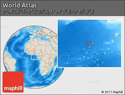 Shaded Relief Location Map of the Area around 0° 21' 0" S, 1° 46' 29" E