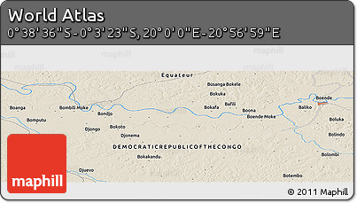 Shaded Relief Panoramic Map of the Area around 0° 21' 0" S, 20° 28' 30" E
