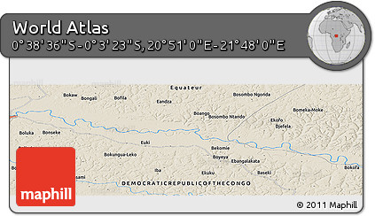 Shaded Relief Panoramic Map of the Area around 0° 21' 0" S, 21° 19' 30" E