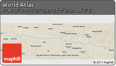 Shaded Relief Panoramic Map of the Area around 0° 21' 0" S, 21° 19' 30" E