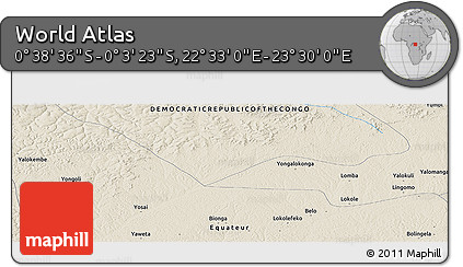 Shaded Relief Panoramic Map of the Area around 0° 21' 0" S, 23° 1' 29" E