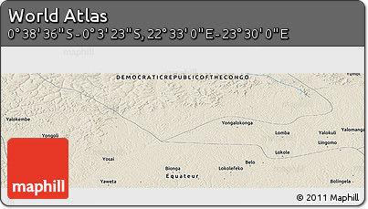 Shaded Relief Panoramic Map of the Area around 0° 21' 0" S, 23° 1' 29" E