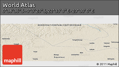 Shaded Relief Panoramic Map of the Area around 0° 21' 0" S, 23° 1' 29" E
