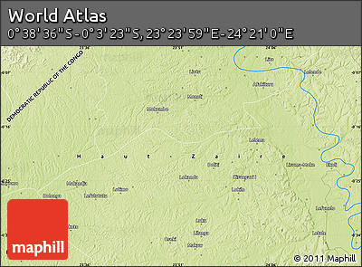 Physical Map of the Area around 0° 21' 0" S, 23° 52' 30" E